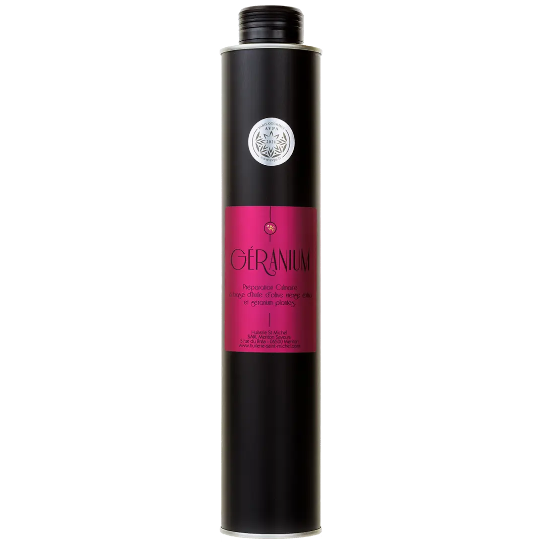 Huile d'olive au géranium rosat (Chef Mauro Colagreco) Huilerie Saint Michel