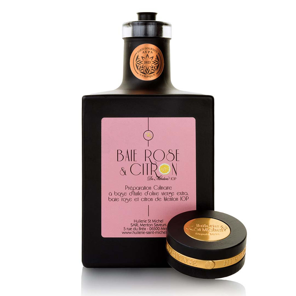 Olive oils with Menton Lemon IGP and Pink Berry (Chef Mauro Colagreco)