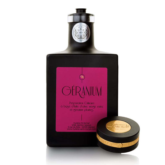 Huile d'olive au géranium rosat (Chef Mauro Colagreco)