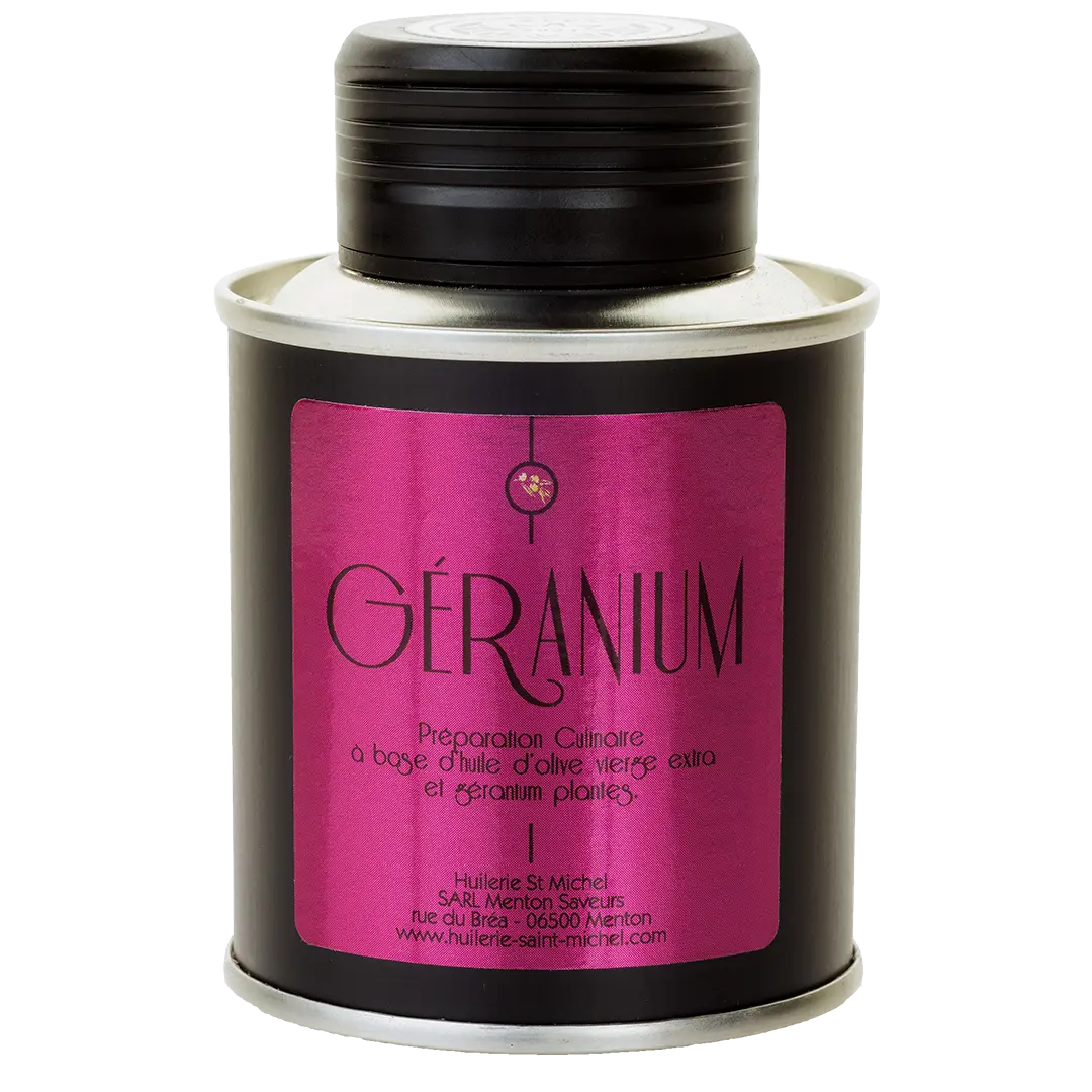 Huile d'olive au géranium rosat (Chef Mauro Colagreco)  Huilerie Saint Michel