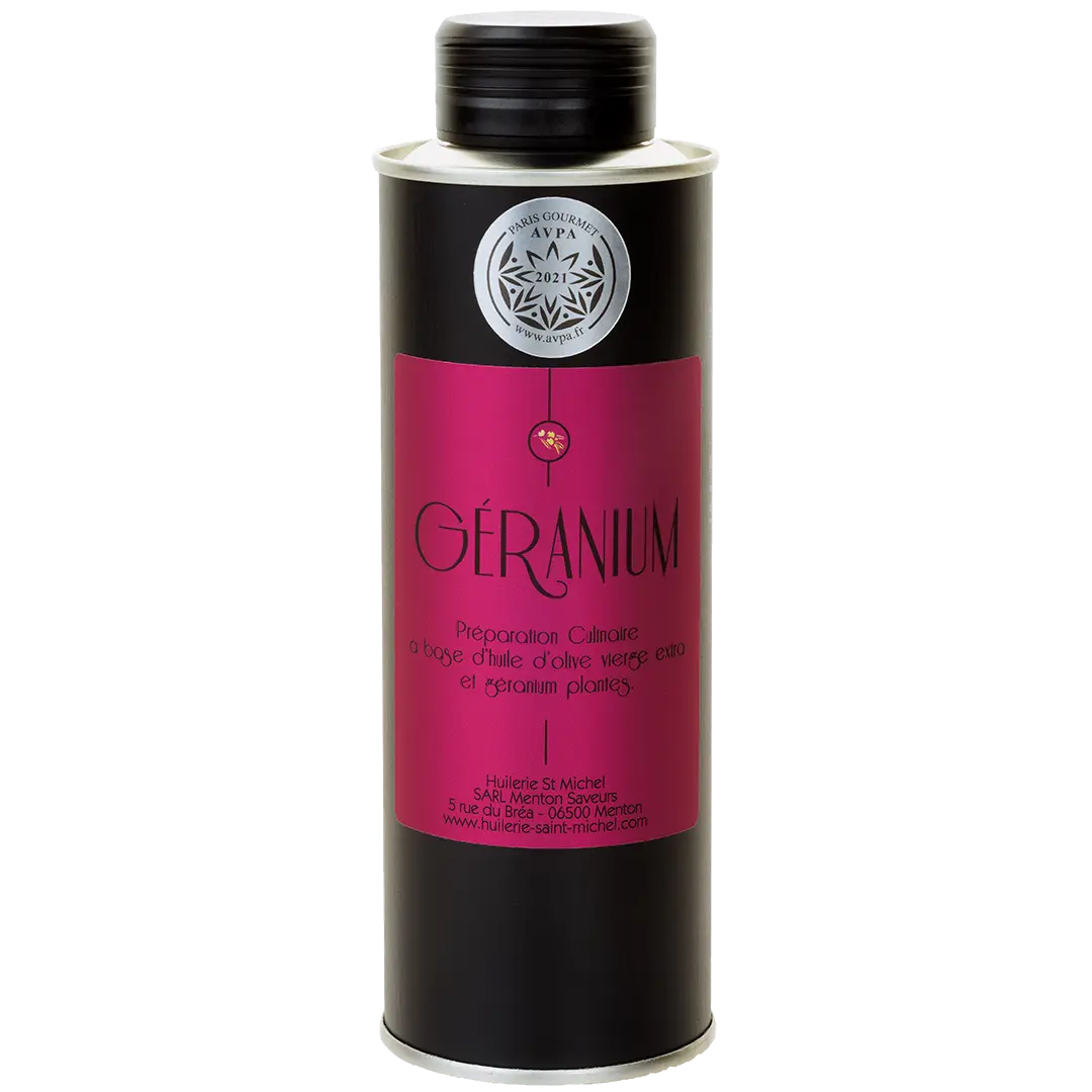 Huile d'olive au géranium rosat (Chef Mauro Colagreco)  Huilerie Saint Michel