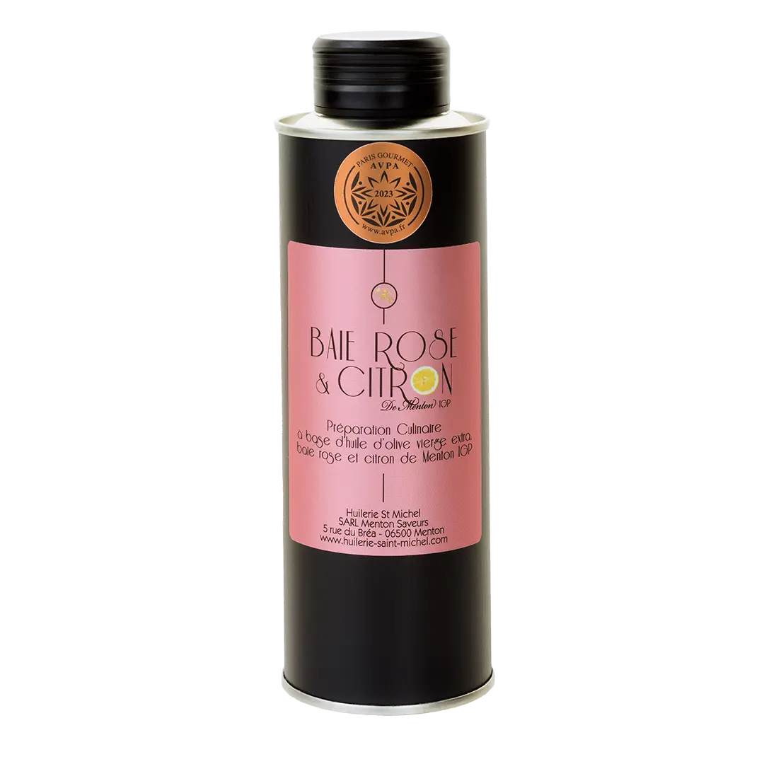 Huiles d'olive au Citron de Menton IGP et Baie rose(Chef Mauro Colagreco)  Huilerie Saint Michel