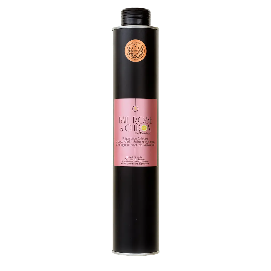 Huiles d'olive au Citron de Menton IGP et Baie rose(Chef Mauro Colagreco)  Huilerie Saint Michel